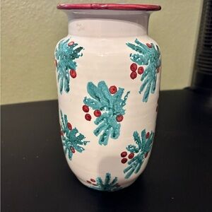 Vintage ITALY Dayton Hudson corp. Holly Design White Glazed Pottery Vase